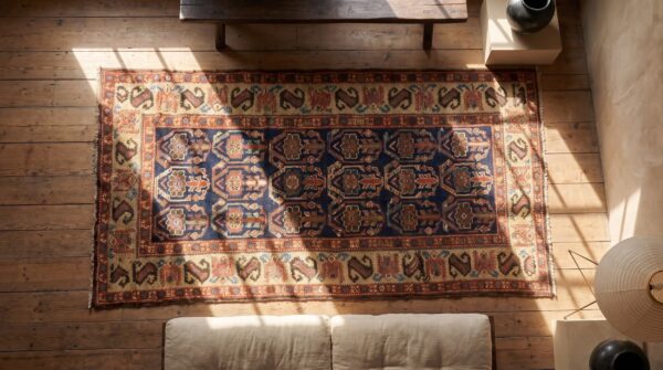Mid 19th century antique persian kurdish hallway runner rug 2 Mid 19th century antique persian kurdish hallway runner rug (sku 19009) - styled overhead view