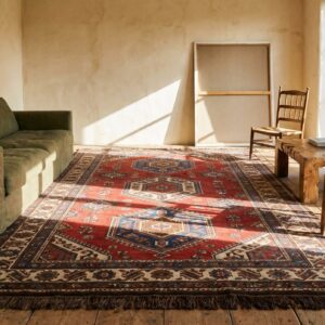 Mid 19th Century Antique Rustic Tribal Ersari Beshir Coral Gallery Rug (SKU 18607) - room view