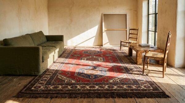 Mid 19th century antique rustic tribal ersari beshir coral gallery rug 6 Mid 19th century antique rustic tribal ersari beshir coral gallery rug (sku 18607) - room view