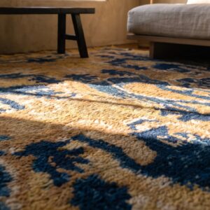 Mid 19th Century Small Square Antique Chinese Ningxia Dragon Rug (SKU 23336) - in-room detail