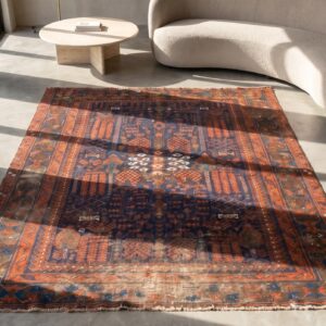 Mid 19th Century Antique Tribal Afghan Baluch Rug (SKU 20323) - styled overhead view