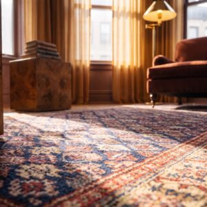 Mid 19th Century Tribal Long and Narrow Antique NW Persian Blue Kurdish Gallery Rug (SKU 21875) - in-room detail
