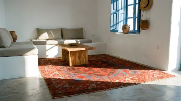 Mid 19th century tribal antique small square turkish kula rug 7 Mid 19th century tribal antique small square turkish kula rug (sku 23484) - room view
