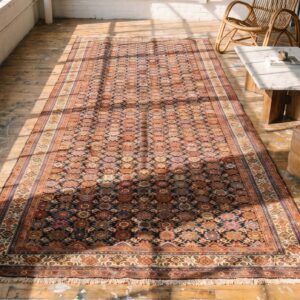 Antique Mina Khani Pattern NW Persian Wool Pile Blue Gallery Rug (SKU 19432) - styled overhead view