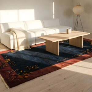 Minimalist Bird Pattern Antique Art Deco Chinese Wool Pile Blue Rug (SKU 25640) - room view