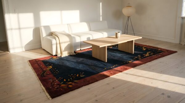 Minimalist bird pattern antique art deco chinese wool pile blue rug 8 Minimalist bird pattern antique art deco chinese wool pile blue rug (sku 25640) - room view