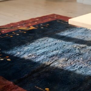 Minimalist Bird Pattern Antique Art Deco Chinese Wool Pile Blue Rug (SKU 25640) - in-room detail