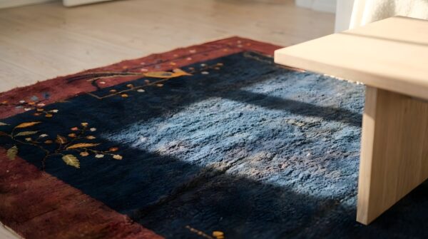 Minimalist bird pattern antique art deco chinese wool pile blue rug 9 Minimalist bird pattern antique art deco chinese wool pile blue rug (sku 25640) - in-room detail