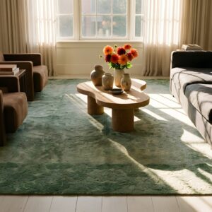 Minimalist Antique Green Wool Pile Chinese Room Size Art Deco Rug (SKU 21782) - room view