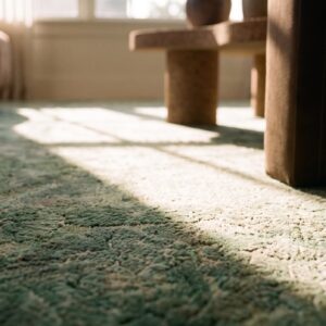 Minimalist Antique Green Wool Pile Chinese Room Size Art Deco Rug (SKU 21782) - in-room detail