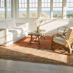 Antique Minimalist Open Coral Color Field Tribal Persian Sultanabad Rug (SKU 23252) - room view