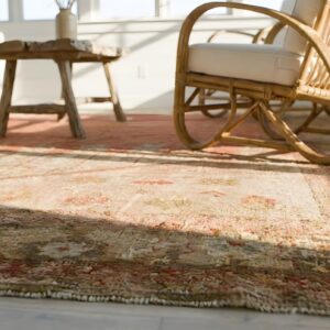 Antique Minimalist Open Coral Color Field Tribal Persian Sultanabad Rug (SKU 23252) - in-room detail