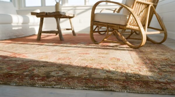 Antique minimalist open coral color field tribal persian sultanabad rug 10 Antique minimalist open coral color field tribal persian sultanabad rug (sku 23252) - in-room detail
