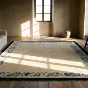 Minimalist Open Cream Color Field Antique 1900's Peking Chinese Rug (SKU 24754) - room view