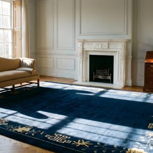 Minimalist Open Field Antique Chinese Navy Blue Room Size Peking Rug (SKU 25037) - room view