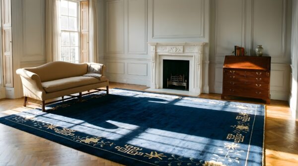 Minimalist open field antique chinese navy blue room size peking rug (sku 25037) - room view
