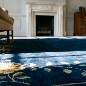 Minimalist Open Field Antique Chinese Navy Blue Room Size Peking Rug (SKU 25037) - in-room detail