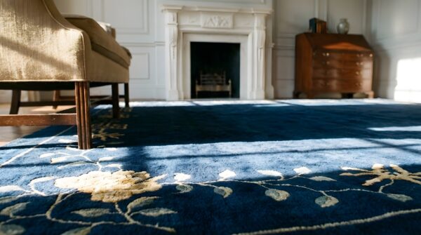 Minimalist open field antique chinese navy blue room size peking rug (sku 25037) - in-room detail