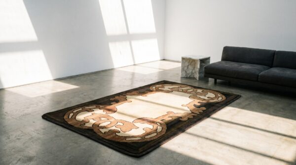 Minimalist open ivory color field antique american hooked rug 6 Minimalist open ivory color field antique american hooked rug (sku 17198) - room view
