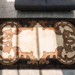Minimalist Open Ivory Color Field Antique American Hooked Rug (SKU 17198) - styled overhead view