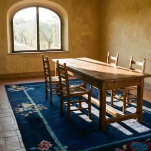 Minimalist Open Solid Blue Color Field Antique Chinese Art Deco Scatter Size Rug (SKU 23558) - room view