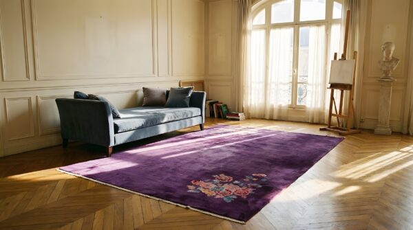 Minimalist rich purple antique art deco chinese carpet 9 Minimalist rich purple antique art deco chinese carpet (sku 23919) - room view