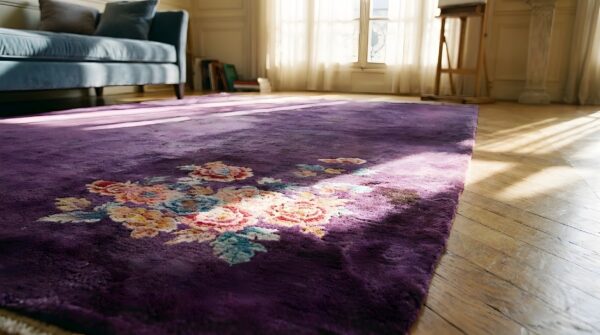 Minimalist rich purple antique art deco chinese carpet 10 Minimalist rich purple antique art deco chinese carpet (sku 23919) - in-room detail
