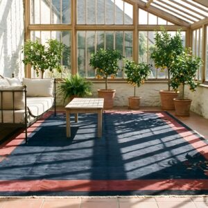 Minimalist Solid Blue Color Open Field Antique Chinese Art Deco Room Size Rug (SKU 25117) - room view