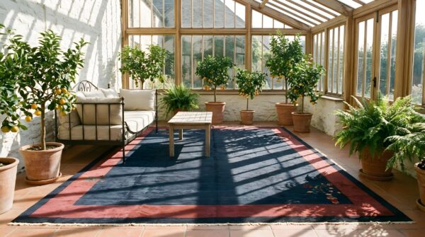 Minimalist solid blue color open field antique chinese art deco room size rug 9 Minimalist solid blue color open field antique chinese art deco room size rug (sku 25117) - room view