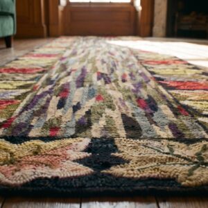 Modernist Abstract Design Antique American Folk Art Hooked Hallway Runner Rug (SKU 19473) - in-room detail