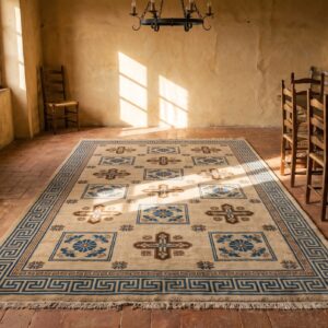 Antique Mongolian Chinese Allover Geometric Knotted Rug (SKU 22910) - room view
