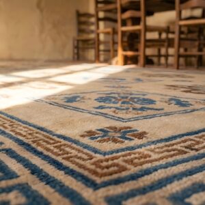 Antique Mongolian Chinese Allover Geometric Knotted Rug (SKU 22910) - in-room detail