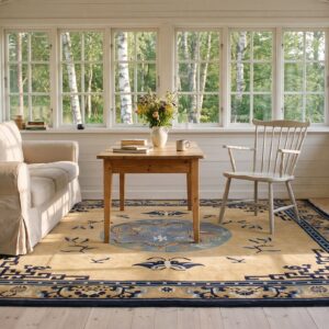 Antique Mongolian Design Chinese Geometric Medallion Square Hand Knotted Rug (SKU 25471) - room view