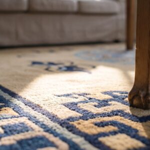 Antique Mongolian Design Chinese Geometric Medallion Square Hand Knotted Rug (SKU 25471) - in-room detail