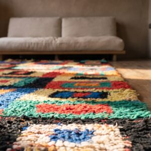 Antique Moroccan - Boucherouitte Moroccan Knotted Rug (SKU 22427) - in-room detail