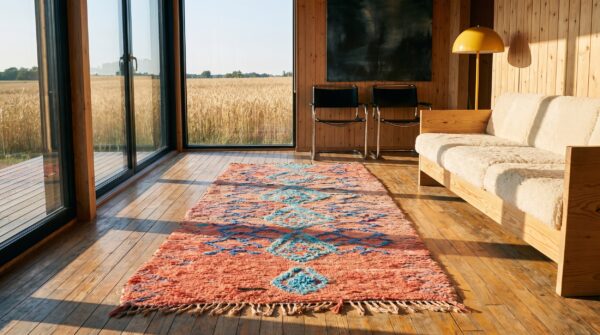 Antique moroccan - boucherouitte wool coral rug 10 Antique moroccan - boucherouitte wool coral rug (sku 22431) - room view