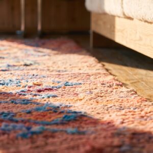Antique Moroccan - Boucherouitte Wool Coral Rug (SKU 22431) - in-room detail