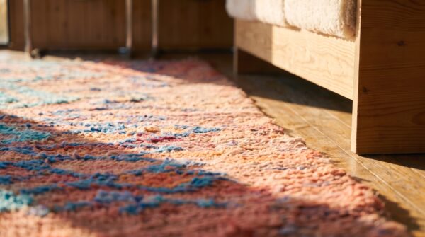 Antique moroccan - boucherouitte wool coral rug 11 Antique moroccan - boucherouitte wool coral rug (sku 22431) - in-room detail