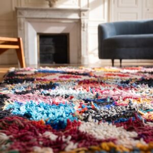 Antique Moroccan - Boucherouitte Hallway Runner Wool Multicolor Rug (SKU 22428) - in-room detail