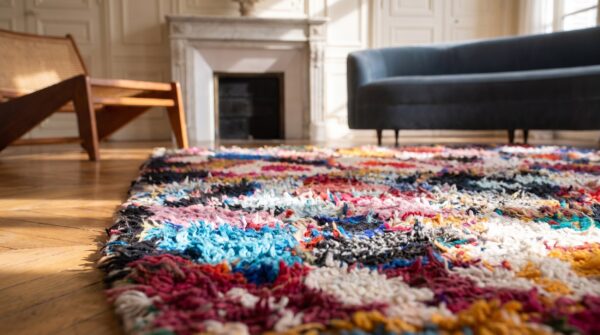 Antique moroccan - boucherouitte hallway runner wool multicolor rug 7 Antique moroccan - boucherouitte hallway runner wool multicolor rug (sku 22428) - in-room detail