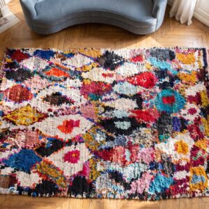 Antique Moroccan - Boucherouitte Hallway Runner Wool Multicolor Rug (SKU 22428) - styled overhead view