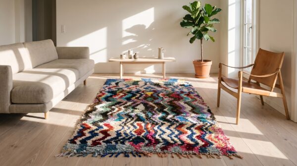 Antique moroccan - boucherouitte moroccan multicolor 1940s rug 8 Antique moroccan - boucherouitte moroccan multicolor 1940s rug (sku 22438) - room view