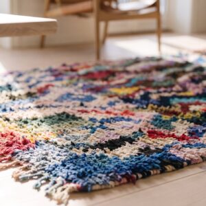 Antique Moroccan - Boucherouitte Moroccan Multicolor 1940s Rug (SKU 22438) - in-room detail