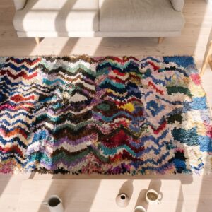 Antique Moroccan - Boucherouitte Moroccan Multicolor 1940s Rug (SKU 22438) - styled overhead view