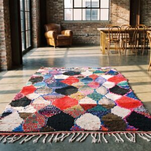 Antique Moroccan - Boucherouitte Small Scatter Size Wool Multicolor Rug (SKU 22445) - room view