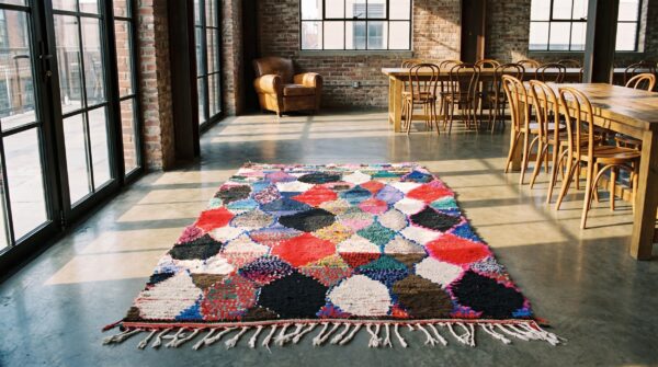 Antique moroccan - boucherouitte small scatter size wool multicolor rug 10 Antique moroccan - boucherouitte small scatter size wool multicolor rug (sku 22445) - room view