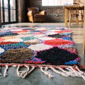 Antique Moroccan - Boucherouitte Small Scatter Size Wool Multicolor Rug (SKU 22445) - in-room detail