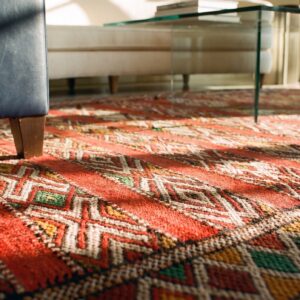 Antique Moroccan Coral Rabat Flat Weave Rug (SKU 25496) - in-room detail