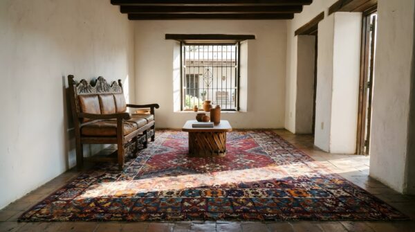 Antique moroccan coral rabat room size wool rug 9 Antique moroccan coral rabat room size wool rug (sku 25600) - room view