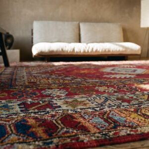 Antique Moroccan Rabat Carpet 6'8"×9'6" Red Medallion, Hand-Knotted Wool, 1900s (SKU 18764) - in-room detail